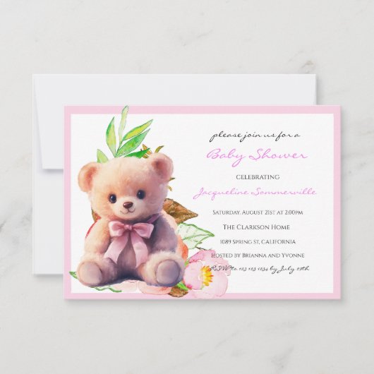 Bear Pink Bow Babydusche Es ist ein Mädchen (Vorderseite)