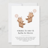 Bear Pink Bow - Joint 1st and 3rd Birthday Einladung (Vorderseite)