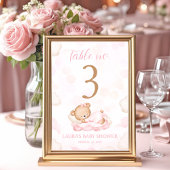 Bear Pink Girl Babydusche Tischnummer Zeichen