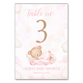 Bear Pink Girl Babydusche Tischnummer Zeichen (Rückseite)