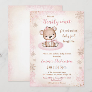 Bear Pink Gold Girl Baby Dusche warten Einladung