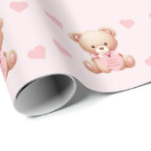 Bear Pink Hearts Baby Dusche Geschenkpapier (Rolleneckpunkt)
