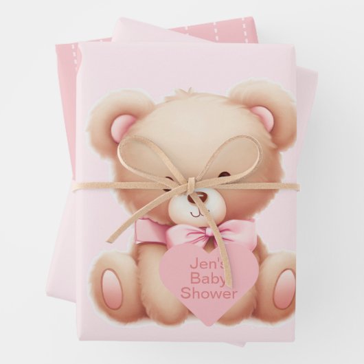 Bear Pink Hearts Baby Dusche Geschenkpapier Set (Beispiel)