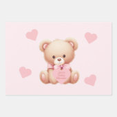 Bear Pink Hearts Baby Dusche Geschenkpapier Set (Vorderseite)