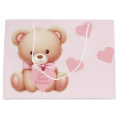 Bear Pink Hearts Baby Dusche Große Geschenktüte (Vorderseite)