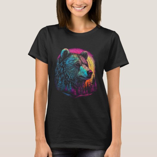 Bear Pink sunset Wild animal T-Shirt (Vorderseite)