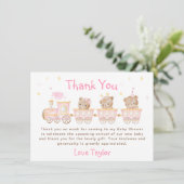 Bear Pink Train Baby Dusche Dankeskarte (Stehend Vorderseite)