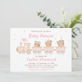 Bear Pink Train Baby Dusche Einladung (Stehend Vorderseite)