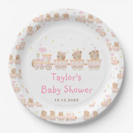 Bear Pink Train Baby Dusche Pappteller