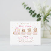 Bear Pink Train Baby Dusche Postkarte (Stehend Vorderseite)