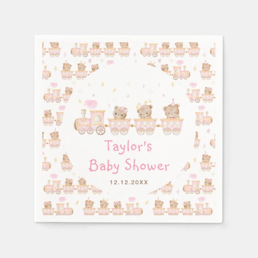 Bear Pink Train Baby Dusche Serviette (Vorderseite)