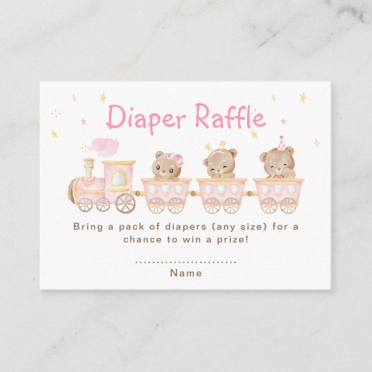 Bear Pink Train Baby Dusche Windelwanne Raffel Begleitkarte (Vorderseite)