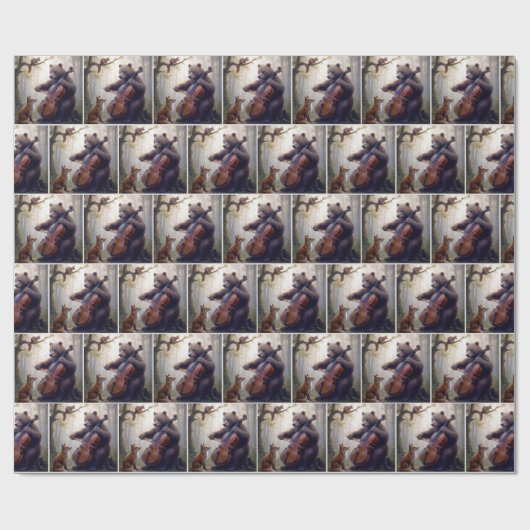 Bear Playing the Cello In a Misty Forest Geschenkpapier (Flach)