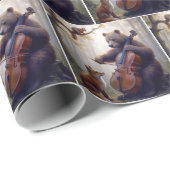 Bear Playing the Cello In a Misty Forest Geschenkpapier (Rolleneckpunkt)