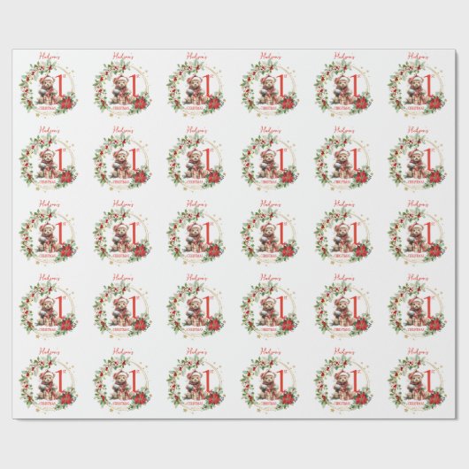 Bear Poinsettia Baby's Name 1. Weihnachten Geschenkpapier (Flach)