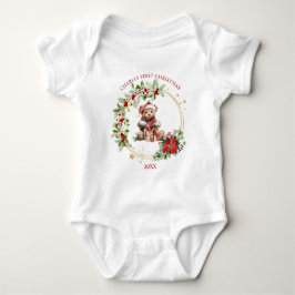 Bear Poinsettia Foliage Baby's First Christmas Baby Strampler