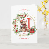 Bear Poinsettia Foliage Baby's First Christmas Karte (Gelbe Blume)