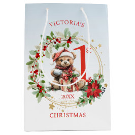 Bear Poinsettia Foliage Baby's First Christmas Mittlere Geschenktüte