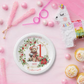 Bear Poinsettia Foliage Baby's First Christmas Pappteller (Party)