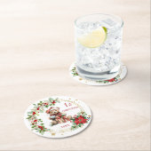 Bear Poinsettia Foliage Baby's First Christmas Runder Pappuntersetzer (Vor Ort)