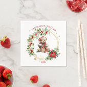 Bear Poinsettia Foliage Baby's First Christmas Serviette (Beispiel)