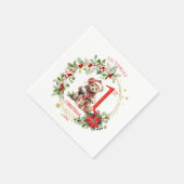 Bear Poinsettia Foliage Baby's First Christmas Serviette (Ecke)