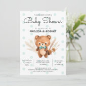 Bear Polka Baby Boy Dusche Einladung (Stehend Vorderseite)