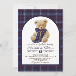 Bear Preppy Tartan Gender Neutral Baby Shower Einladung