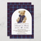 Bear Preppy Tartan Gender Neutral Baby Shower Einladung (Vorne/Hinten)