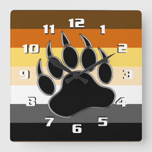 Bear Pride Flag Bear Paw Quadratische Wanduhr (Vorderseite)