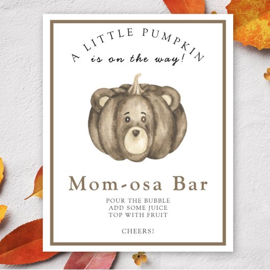 Bear Pumpkin Baby Dusche Momosa Bar Poster