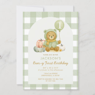 Bear Pumpkin Sage Green Beary Erster Geburtstag Einladung