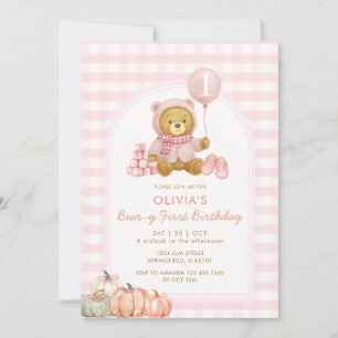 Bear Pumpkin Soft Pink Beary Erster Geburtstag Einladung