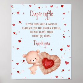 Bear Red Heart Boy Babydusche Windeln Raffle Schil Poster