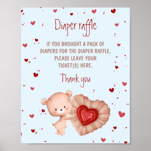 Bear Red Heart Boy Babydusche Windeln Raffle Schil Poster (Vorne)