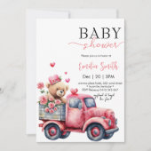 Bear Red Hearts Truck Baby Dusche Einladung (Vorderseite)
