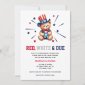 Bear Red White Due Boy Baby Dusche 4. Juli Einladung (Vorderseite)