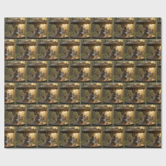 Bear Riding a Carousel Horse in a Forest Geschenkpapier (Flach)