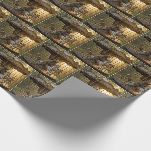 Bear Riding a Carousel Horse in a Forest Geschenkpapier (Ecke)