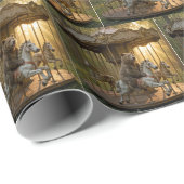 Bear Riding a Carousel Horse in a Forest Geschenkpapier (Rolleneckpunkt)