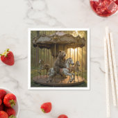 Bear Riding a Carousel Horse in a Forest Serviette (Beispiel)