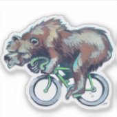 Bear Riding a Green Bicycle Aufkleber (Vorderseite)