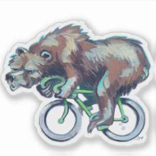 Bear Riding a Green Bicycle Aufkleber