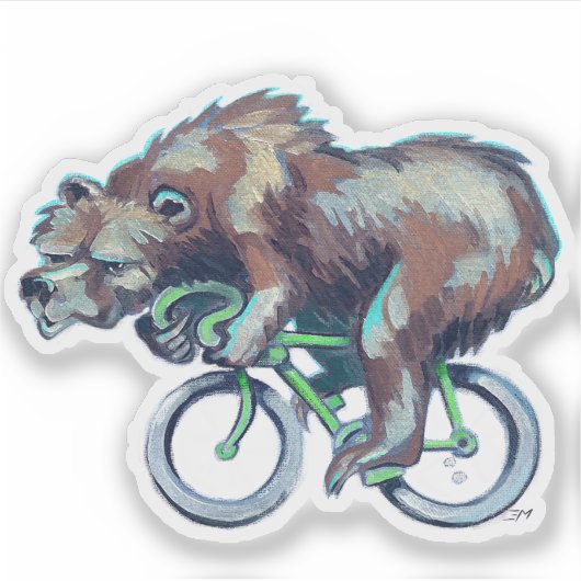 Bear Riding a Green Bicycle Aufkleber (Vorderseite)