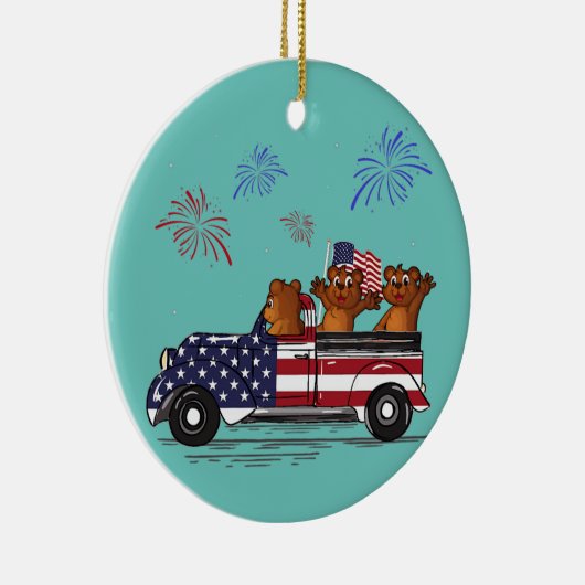 Bear Riding LKW Fahne Amerikanisches Feuerwerk Fun Keramik Ornament (Rechts)