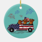 Bear Riding LKW Fahne Amerikanisches Feuerwerk Fun Keramik Ornament (Hinten)