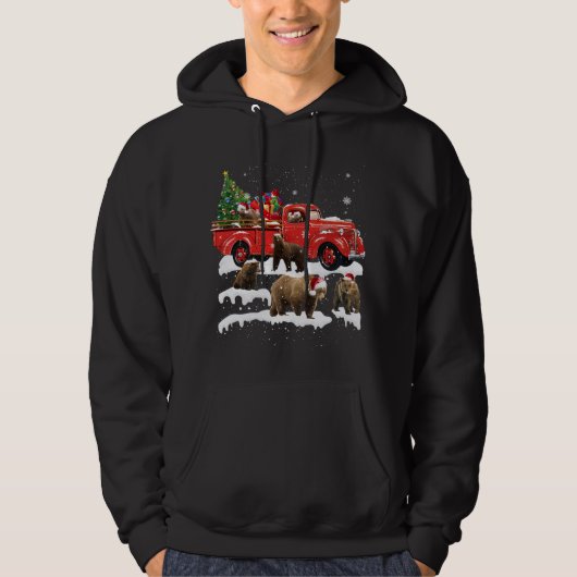 Bear Riding Red Truck Frohe Weihnachts Weihnachten Hoodie (Vorderseite)
