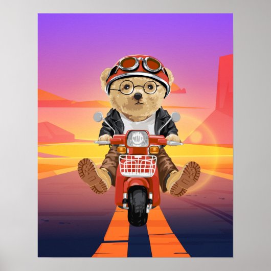 Bear Riding Scooter Wüste Sunset Poster (Vorne)