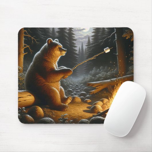 Bear Roasting Marshmallows Mousepad (Mit Mouse)