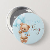 Bear round pin for gender reveal team boy button (Vorne & Hinten)